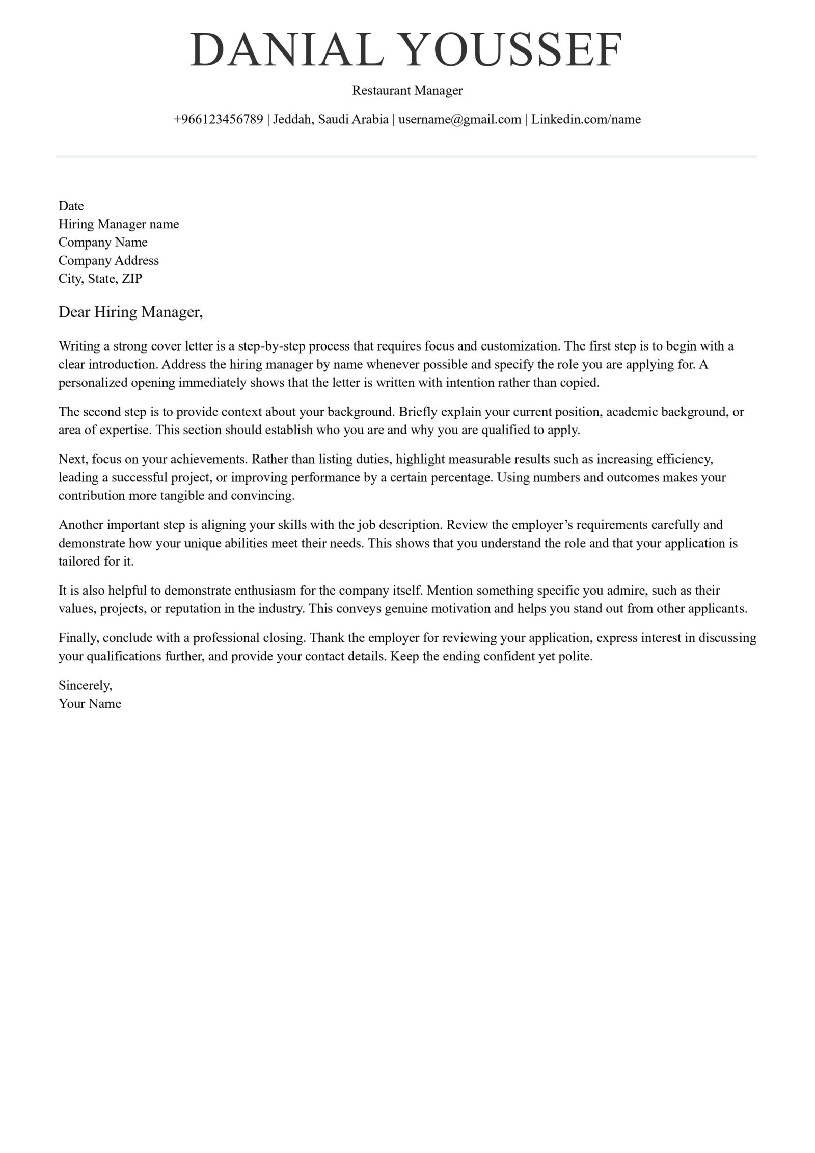 ATS Cover Letter Template