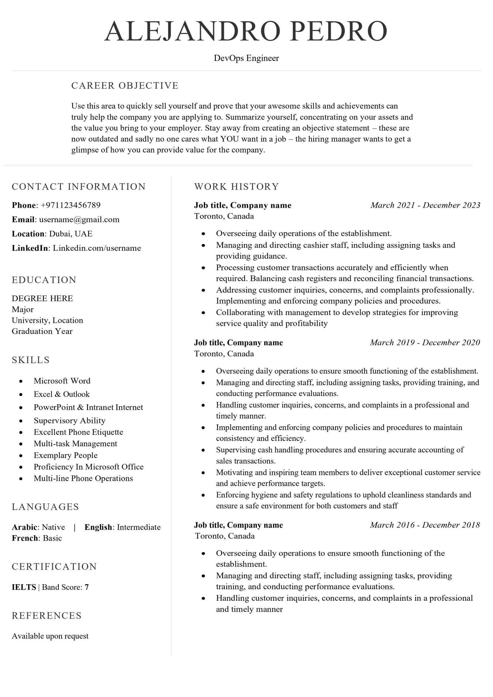 ATS CV two Column Template
