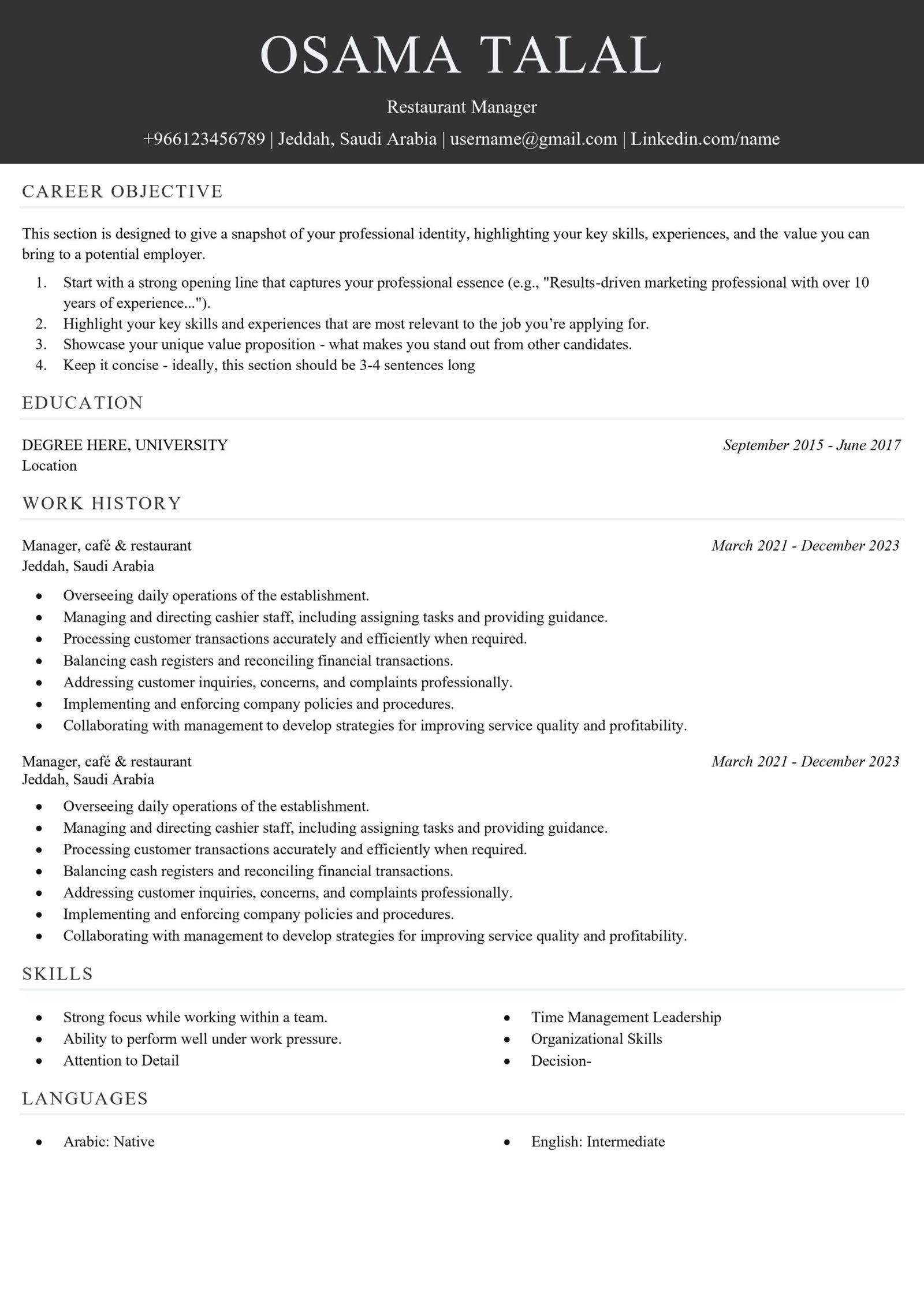 Modern ATS CV template