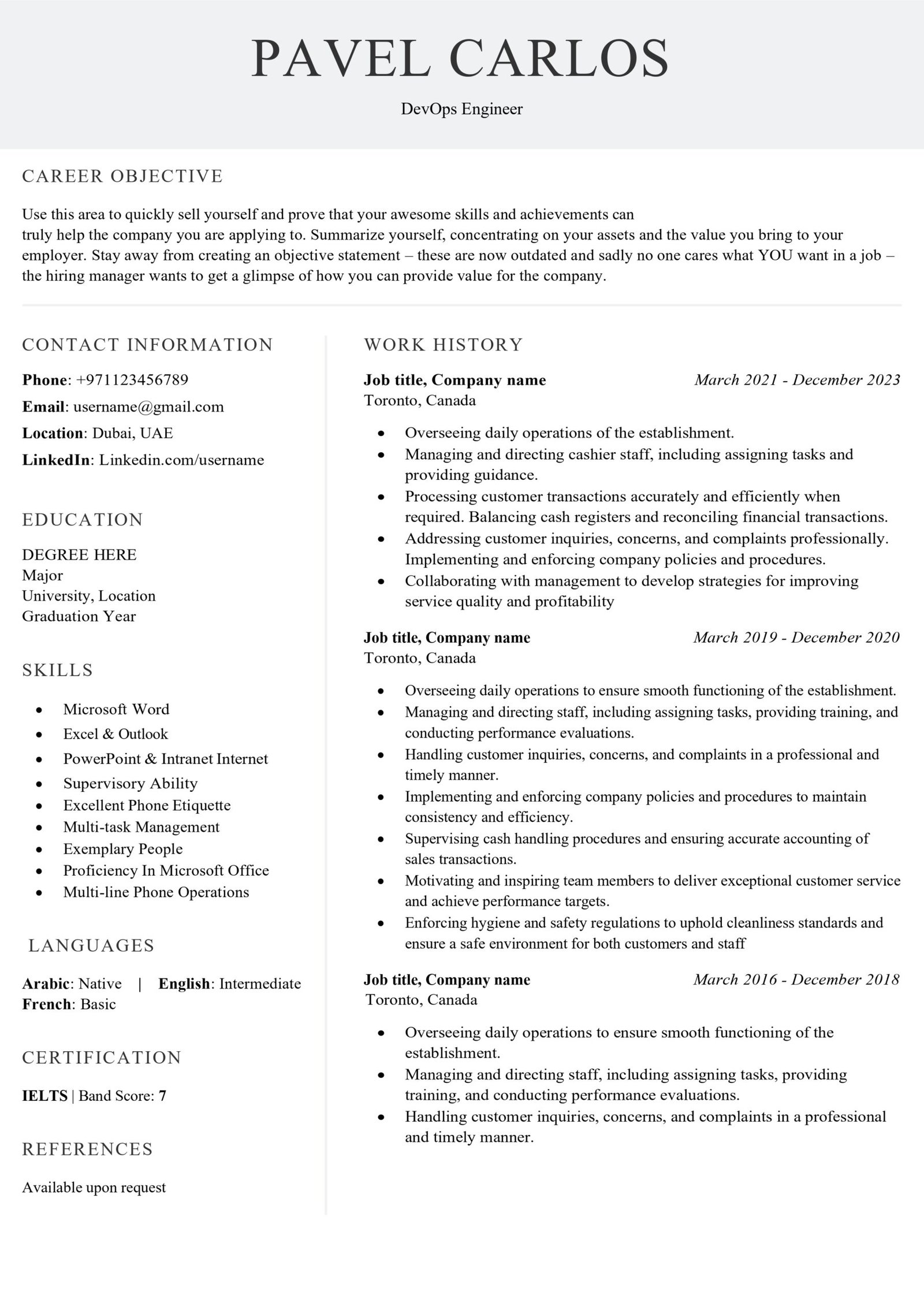 two column CV template